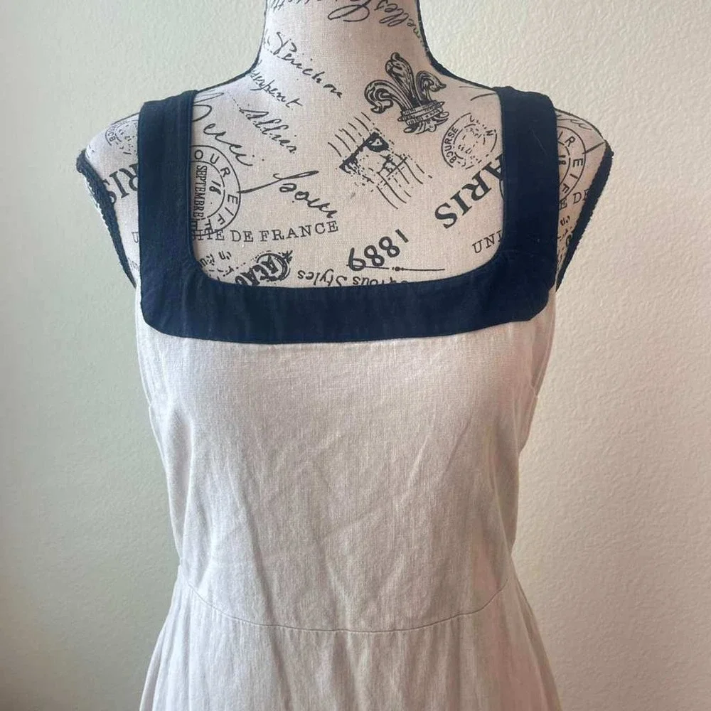 Abercrombie & Fitch Womens Small Linen Blend Square Neck Maxi Dress Beige Navy